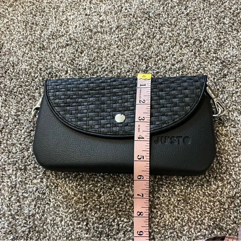 JU’STO Modular Black Woven crossbody flap bag